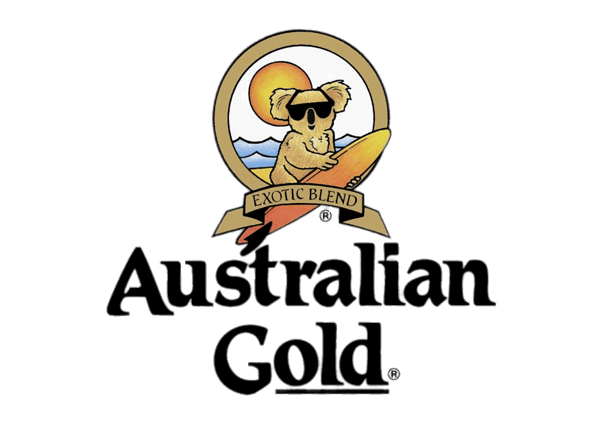 Australian Gold logo, representing a range of sunscreen and sun care products available at Key Largo Tan & Spa, East Alton, IL.